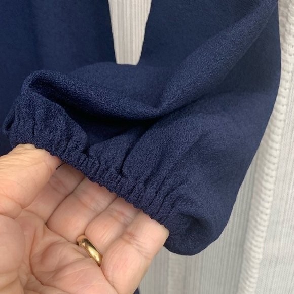 Suzanne Betro Dress w/ Ruffle Trim Long Sleeves Navy Blue Size‎ S - Picture 5 of 6